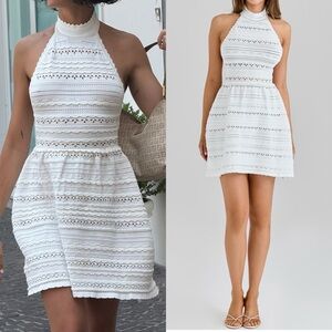HOUSE OF CB Serafina Mixed Stitch Mini Halter White Dress M